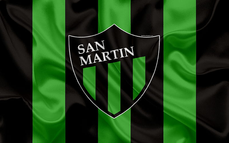 San Martin de San Juan Argentinian football club, emblem, San Martin logo, First Division, Superliga Argentina, Argentina Football Championships, football, San Juan, Argentina, silk texture, HD wallpaper