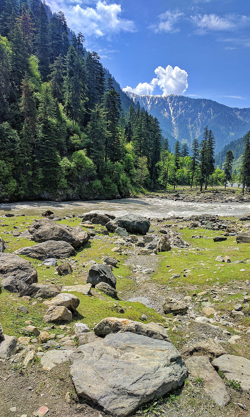 Kashmir, clouds, green, neelum valley, trees, HD phone wallpaper