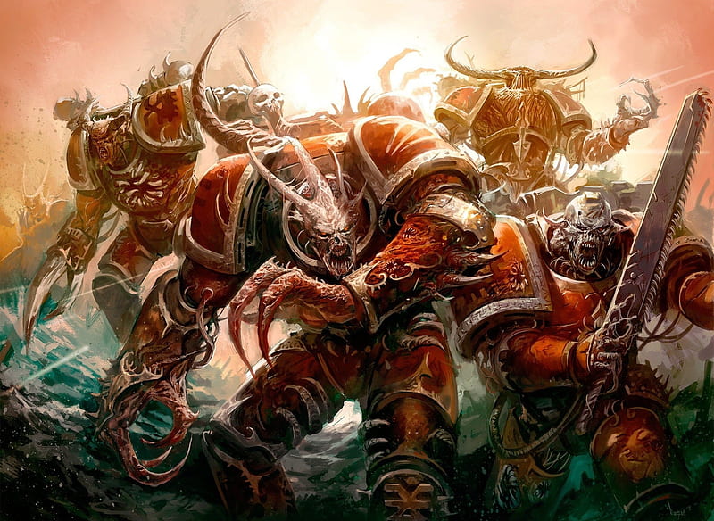 warhammer 40k, chaos space marines, guerra, monsters, artwork, Games, HD wallpaper