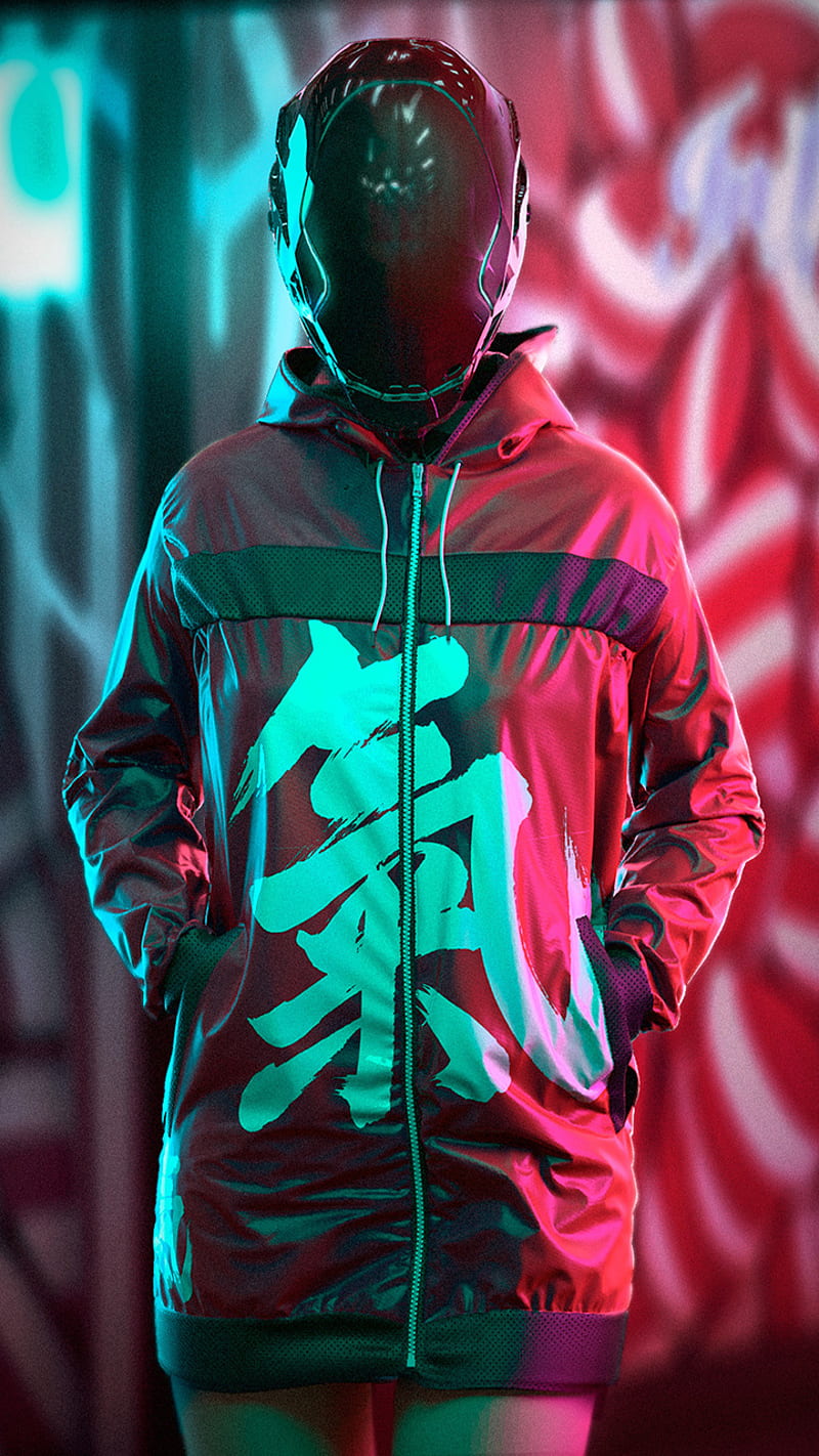 Urban Jacket, cyber, fashion, future, jacket, light, oskar woinski, punk, red, robot, tokyo, HD phone wallpaper