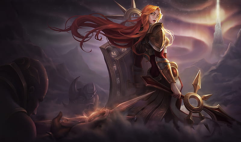 Fantasy Warrior Woman Sword And Shield Armor Redhead Standing Knights Fantasy Hd