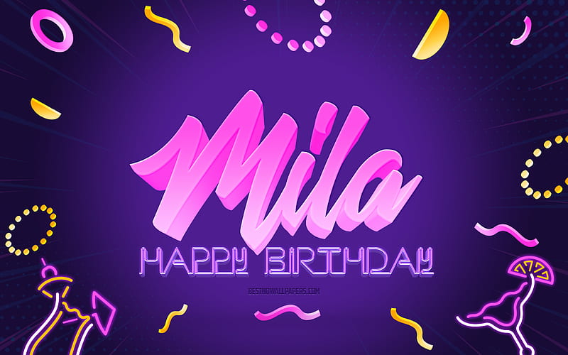 Happy Birtay Mila Purple Party Background, Mila, creative art, Happy Mila birtay, Mila name, Mila Birtay, Birtay Party Background, HD wallpaper