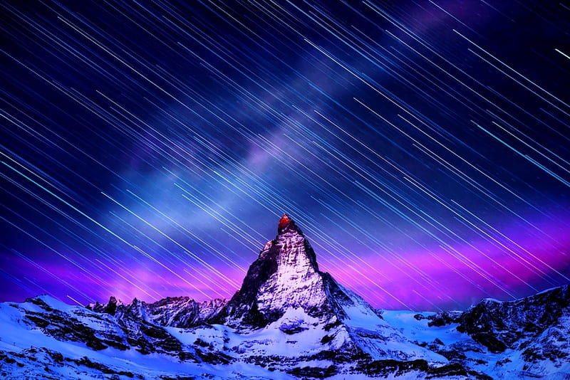 MESMERIZING STARTRAILS, Matterhorn, nature, Stanley Chen, Star trails, sky, HD wallpaper