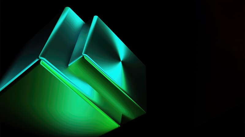 Glowing Green Abstract Shapes , cubes, 3d, dark, black, oled, abstract, artist, artwork, digital-art, behance, HD wallpaper