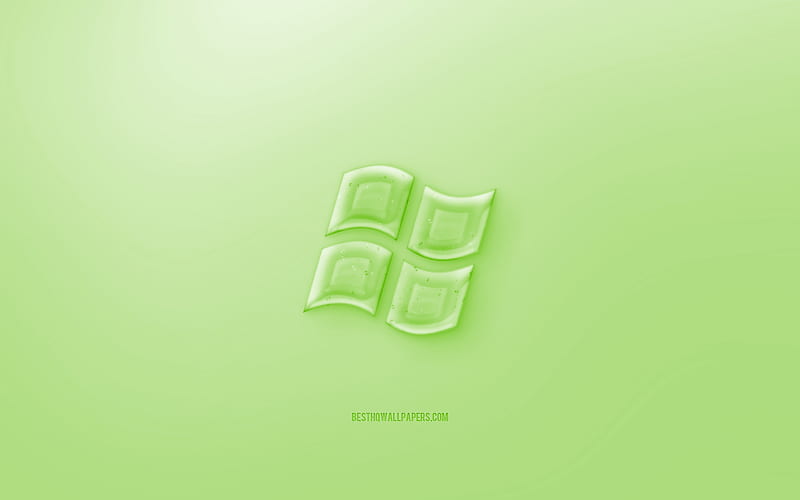 Windows 3D logo, Light Green background, Light Green Windows jelly logo, Windows emblem, creative 3D art, Windows, HD wallpaper