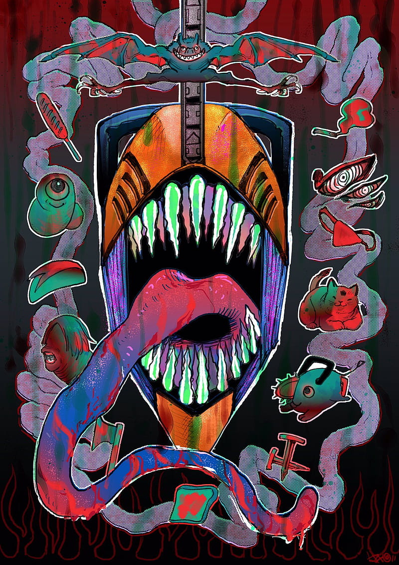 Chainsaw man xd, neon, rage, HD phone wallpaper