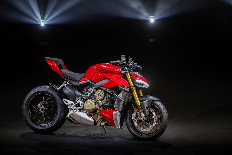 Stylish red bike Ducati V4 Streetfighter, 2020 in the spotlight, Ducati Streetfighter V4S, HD wallpaper
