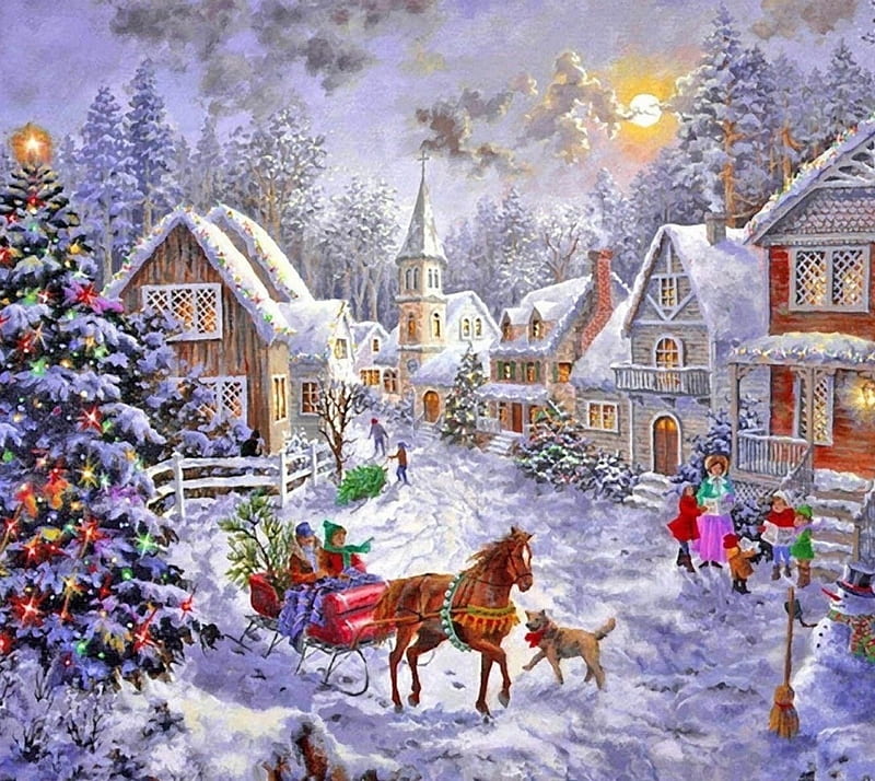 christmas time, christmas tree, frozen, merry christmas, snow, winter, HD wallpaper