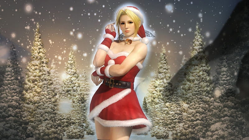 Helena, Christmas, Games, Costumes, Santa Claus, Winter, Cute, Doa5, French Girl, Snow, HD wallpaper