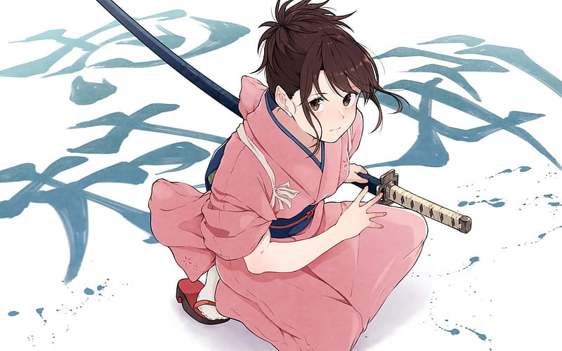 Gintama, Shimura Tae, Japanese manga, characters, pink kimono, katana, art, HD wallpaper