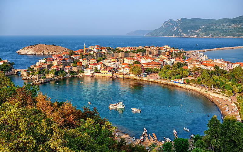 Amasra, Harbor, Black Sea, Turkey, summer, Turkish cities, resort, HD wallpaper