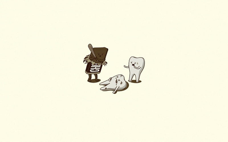 Chocolate Beatdown, brown, tooth, chocolate, beatdown, random, bat, simple, funny, white, teeth, HD wallpaper