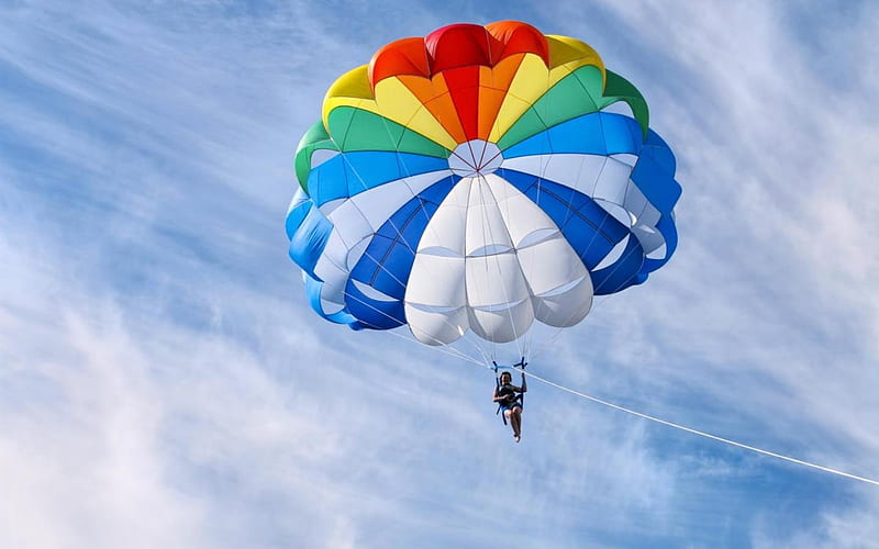 Parasailing in Sunny Day, colors, parasailing, sky, parachute, HD wallpaper