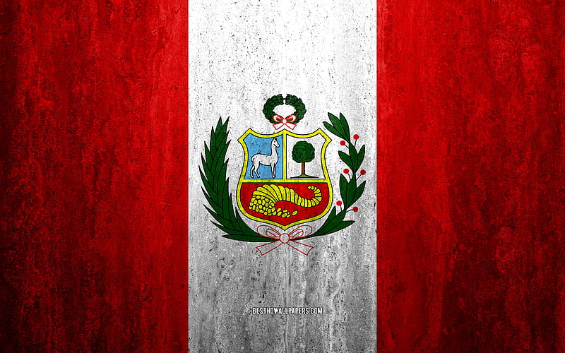 Flag of Peru stone background, grunge flag, South America, Peru flag, grunge art, national symbols, Peru, stone texture, HD wallpaper