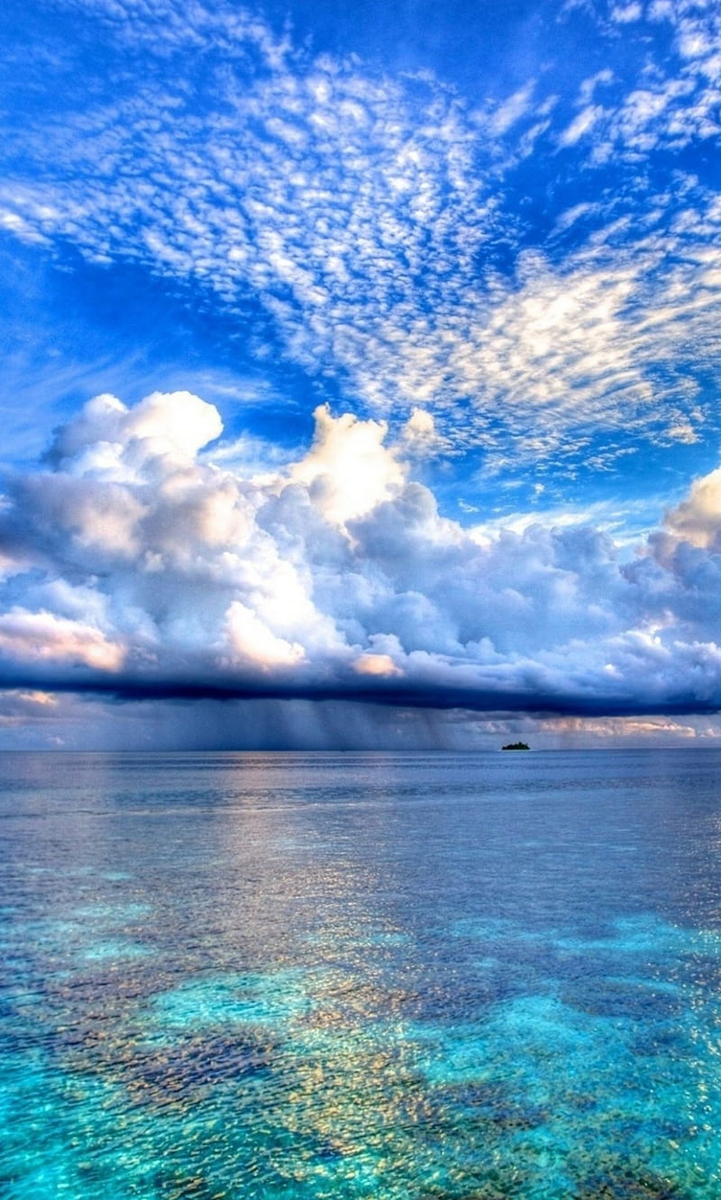 Tropical Paradise, blue, clouds, coral, ocean, rain, sea, sky, HD phone wallpaper
