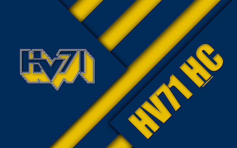 HV71 Jonkoping, Sweden, SHL, logo, material design, Swedish hockey club, blue yellow abstraction, Swedish hockey league, HD wallpaper