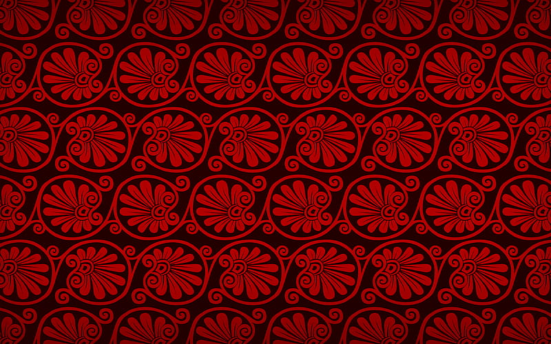 red floral pattern floral greek ornaments, background with floral ornaments, floral textures, floral patterns, red floral background, greek ornaments, HD wallpaper
