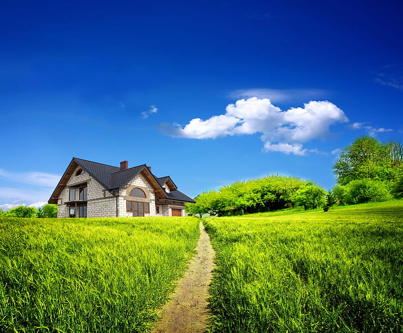 Landscape, nature, house, grass, HD wallpaper | Peakpx