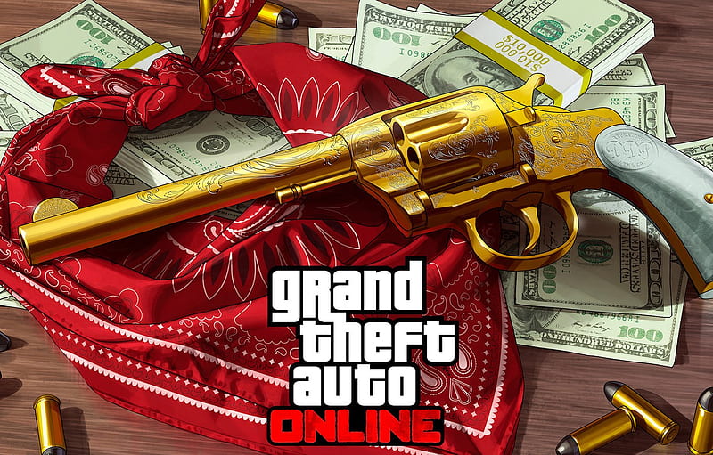 money, gold, gold, revolver, bandana, gta online for , section игры, GTA 5 Money, HD wallpaper