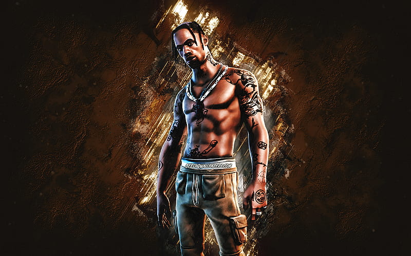 Fortnite Travis Scott Skin, Fortnite, main characters, brown stone background, Travis Scott, Fortnite skins, Travis Scott Skin, Travis Scott Fortnite, Fortnite characters, HD wallpaper