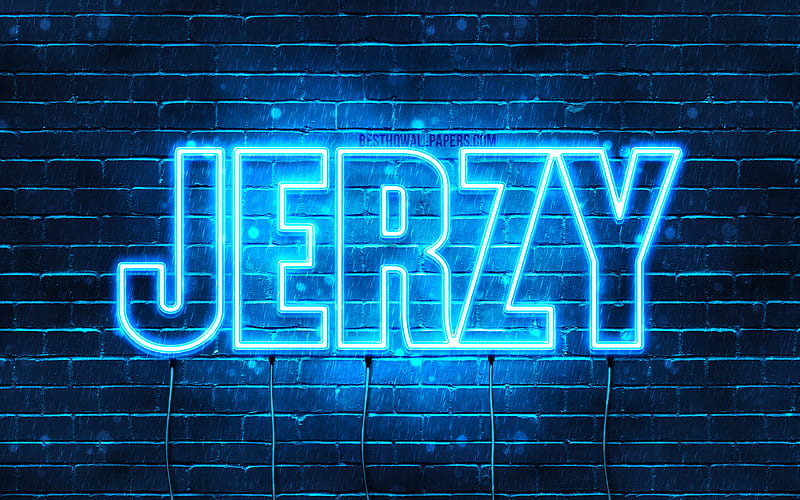 Jerzy with names, Jerzy name, blue neon lights, Happy Birtay Jerzy ...