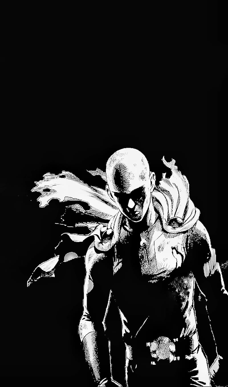 One Punch Man, amoled, black and white, HD phone wallpaper