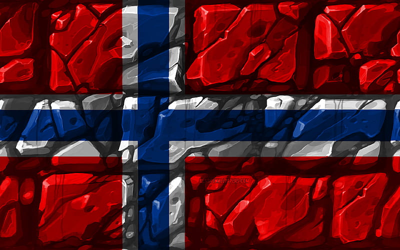 Norwegian flag, brickwall European countries, national symbols, Flag of Norway, creative, Norway, Europe, Norway 3D flag, HD wallpaper