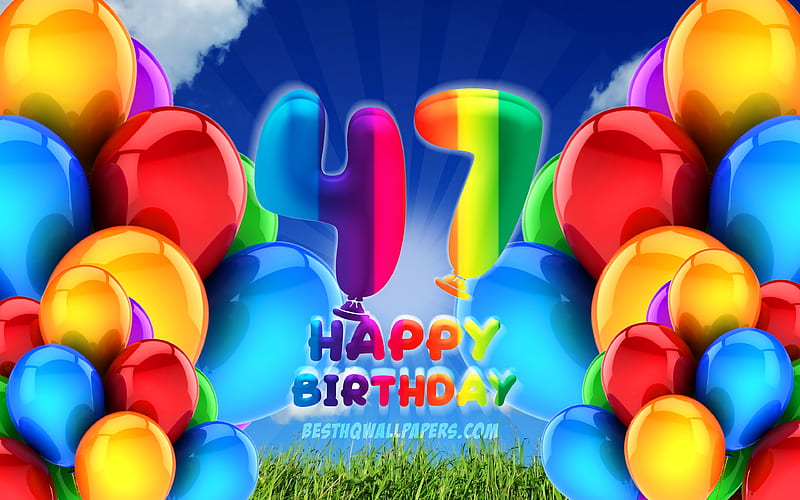 Happy 47 Years Birtay, cloudy sky background, Birtay Party, colorful ballons, Happy 47th birtay, artwork, 47th Birtay, Birtay concept, 47th Birtay Party, HD wallpaper