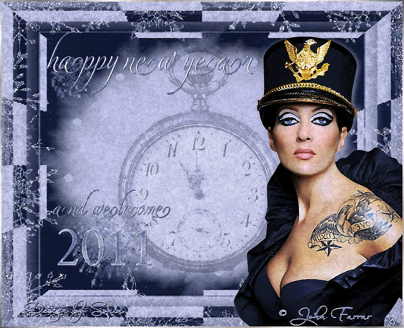 Happy New Year 2011, clock, new year, happy new year, woman, goodbye, 2010, fireworks, champagne, 2011, HD wallpaper