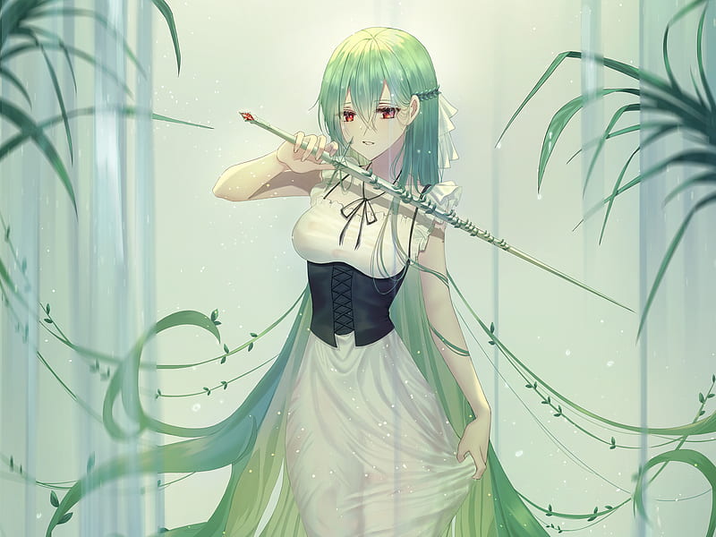 Anime, Original, Girl, Green Hair, Sword, HD wallpaper | Peakpx