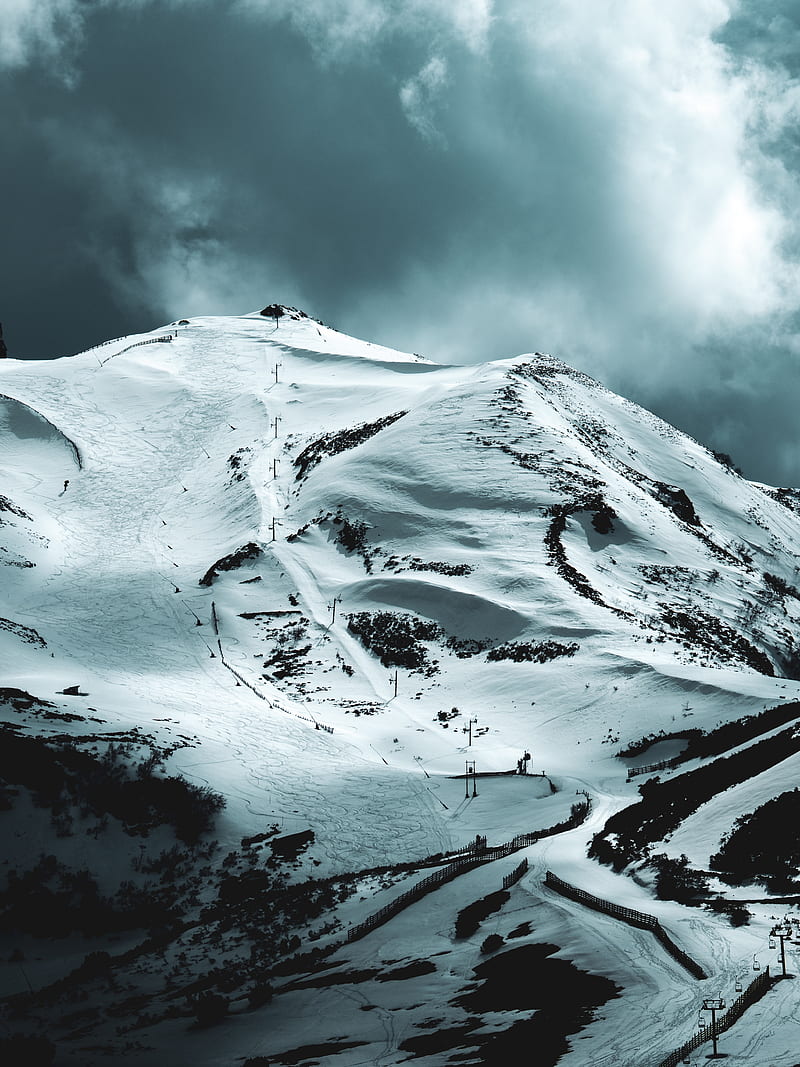 mountain, peak, snow, sky, cloudy, HD phone wallpaper