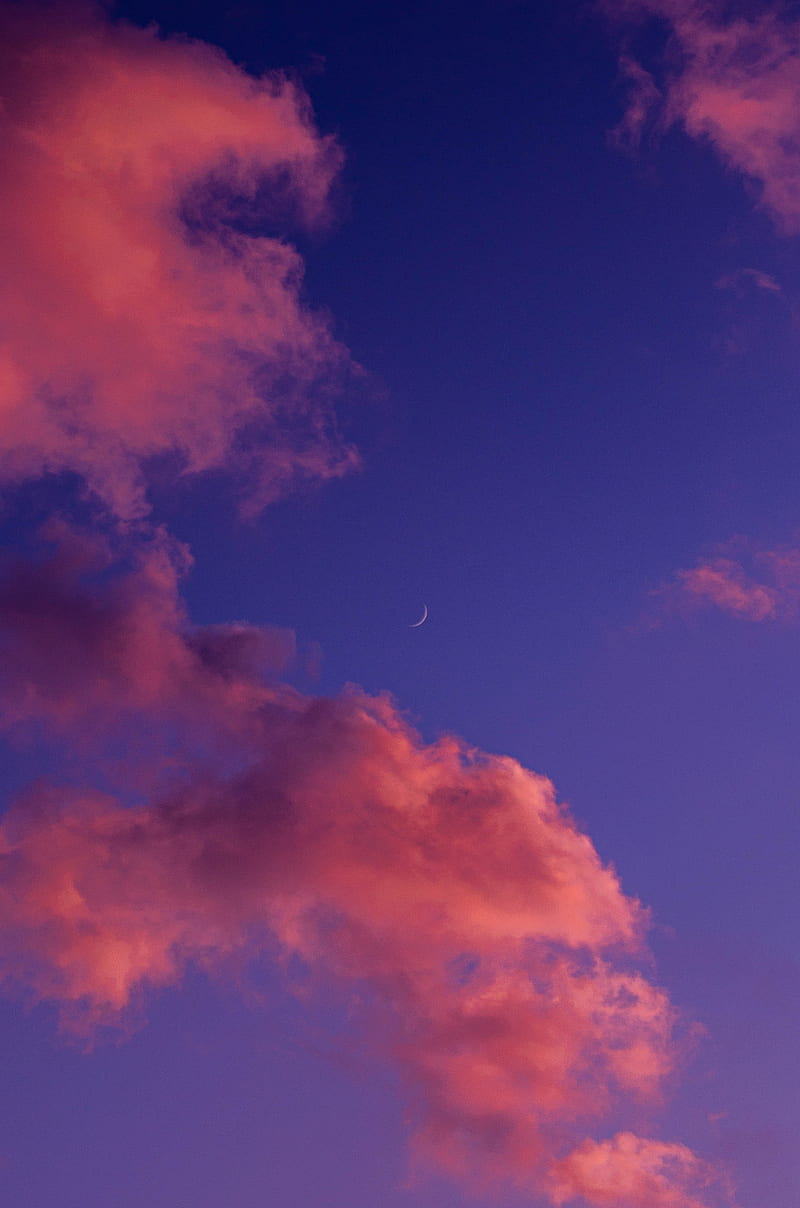 Moon sunset, aestetic, clouds, purple, sky, HD phone wallpaper