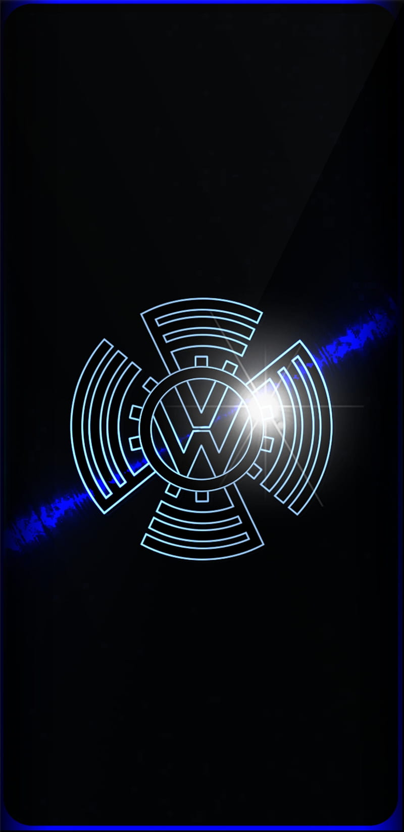 VW neon blue, logo, neon blue, volkswagen, HD phone wallpaper