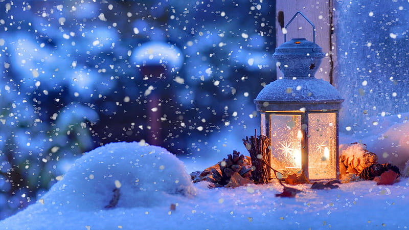 Lantern Light On Snow Christmas, HD wallpaper