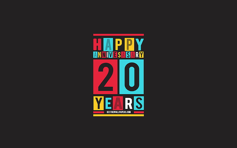 20th Anniversary, Anniversary Flat Background, 20 Years Anniversary, Creative Flat Art, 20th Anniversary sign, Colorful Abstraction, Anniversary Background, HD wallpaper