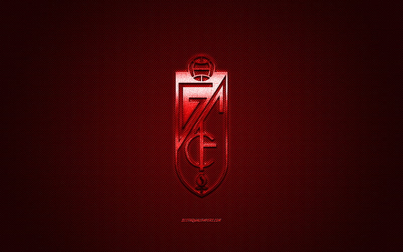 Granada CF, Spanish football club, La Liga, red logo, red carbon fiber background, football, Granada, Spain, Granada CF logo, HD wallpaper