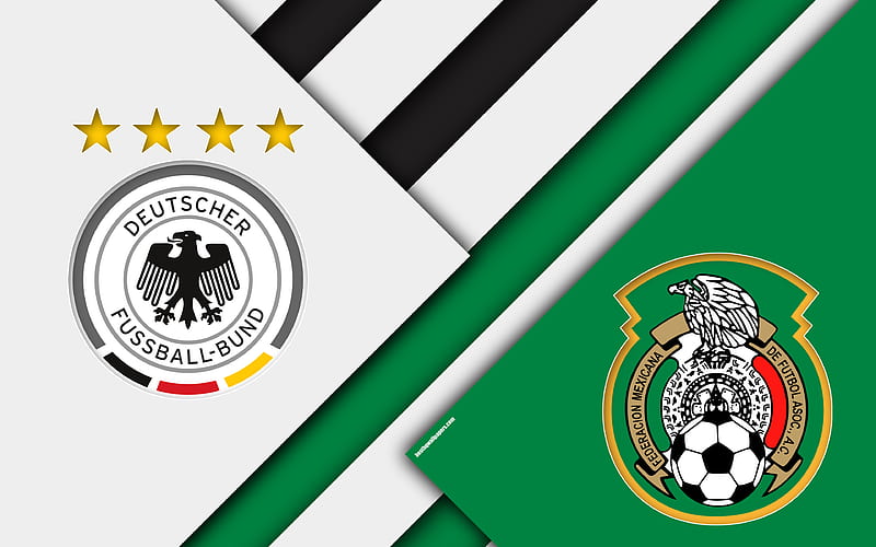 Germany vs Mexico, football match 2018 FIFA World Cup, Group F, logos, material design, abstraction, Russia 2018, football, national teams, creative art, promo, HD wallpaper