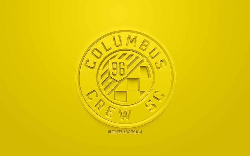 Columbus Crew SC, creative 3D logo, yellow background, 3d emblem, American football club, MLS, Columbus, Ohio, USA, Major League Soccer, 3d art, football, 3d logo, soccer, HD wallpaper