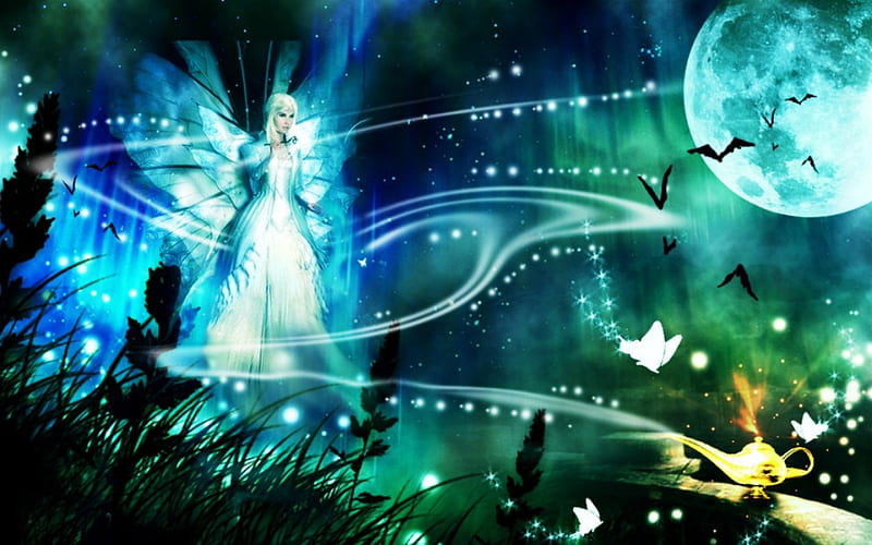 Magical Night Sparks Fantasy Moon Woman Hd Wallpaper Peakpx 3410