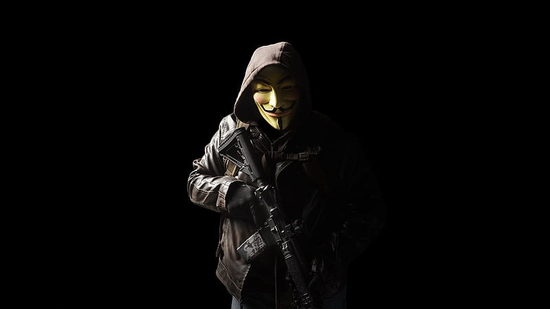 Anonymous Mask Person With Gun , anonymus, mask, gun, HD wallpaper