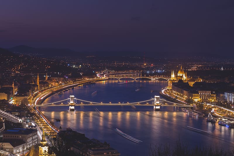 Cities, Night, City, Building, Bridge, Cityscape, Hungary, River, Budapest, , Chain Bridge, Margaret Bridge, HD wallpaper