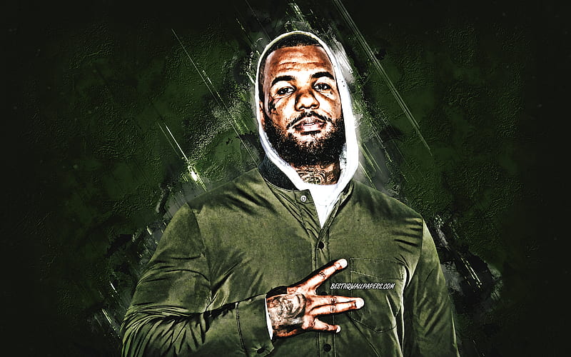 The Game, Jayceon Terrell Taylor, american rapper, portrait, green stone background, HD wallpaper