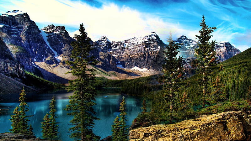 Mammoth Mountain, mountain, trees, snow, lake, HD wallpaper