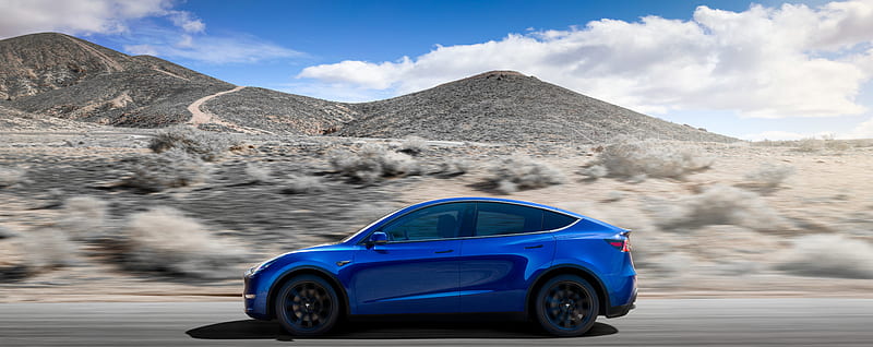 Tesla Model Y Electric Car - Blue, Side View Ultra, carros, Tesla, Electric, Travel, Road, Auto, Driving, Vehicle, sustainableenergy, renewableenergy, greenenergy, electriccar, cleanenergy, ElectricCars, EcoEnergy, ModelY, HD wallpaper
