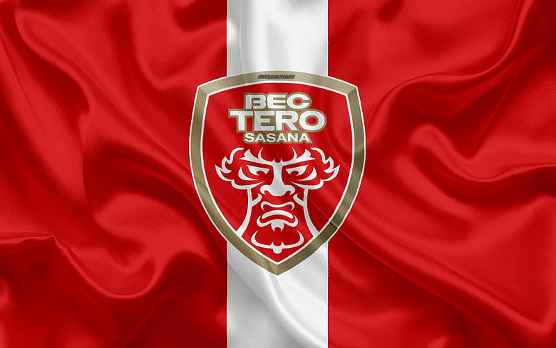 Police Tero FC logo, silk texture, Thai professional football club, red white flag, Thai League 1, Bangkok, Thailand, football, Thai Premier League, HD wallpaper