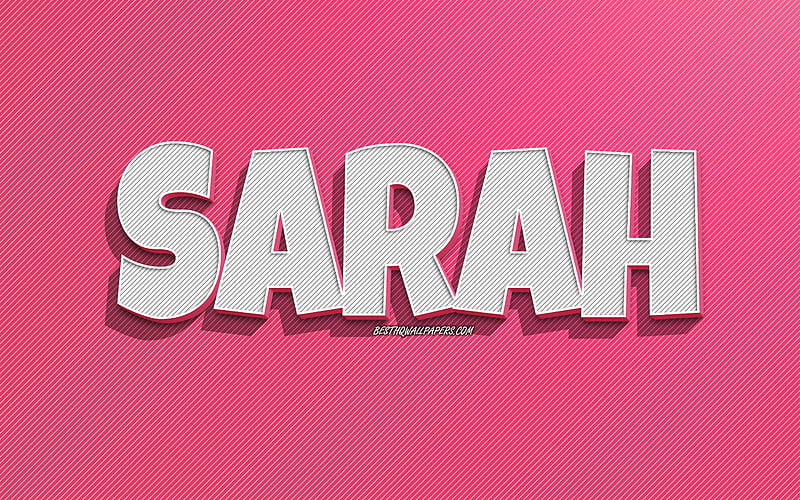 Sarah, pink lines background, with names, Sarah name, female names, Sarah greeting card, line art, with Sarah name, HD wallpaper