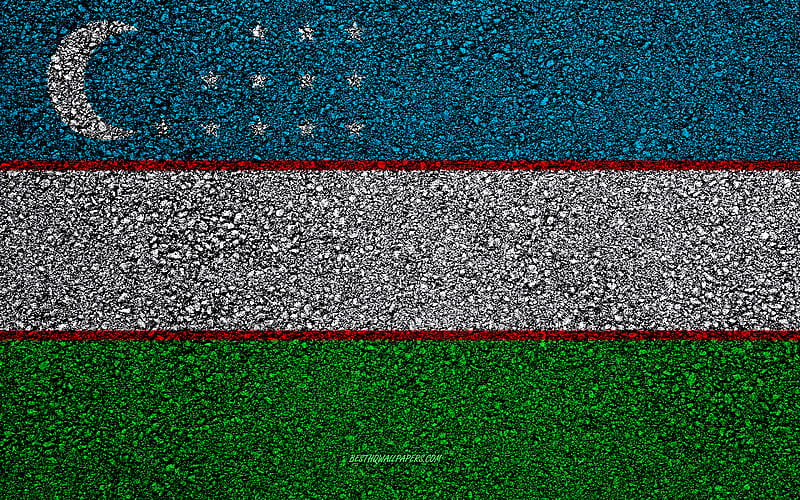 Flag of Uzbekistan, asphalt texture, flag on asphalt, Uzbekistan flag, Asia, Uzbekistan, flags of Asia countries, HD wallpaper