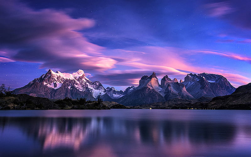 Patagonia, nightscapes, mountains, lake, Chile, HD wallpaper