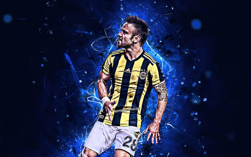 Mathieu Valbuena, match, Fenerbahce FC, french footballers, soccer, Valbuena, Turkish Super Lig, neon lights, HD wallpaper
