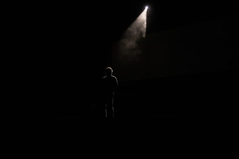 man, silhouette, alone, light, ray, dark, black, HD wallpaper